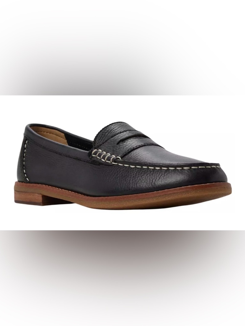 SPERRY Seaport Penny Loafer Shoes Sz 9.5 Black Leather Slip On Driving Casual